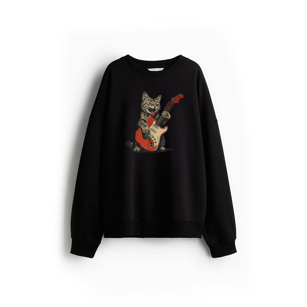 Rock And Roll Guitar Cat Vintage Rock Guitarist Cat Sweatshirt