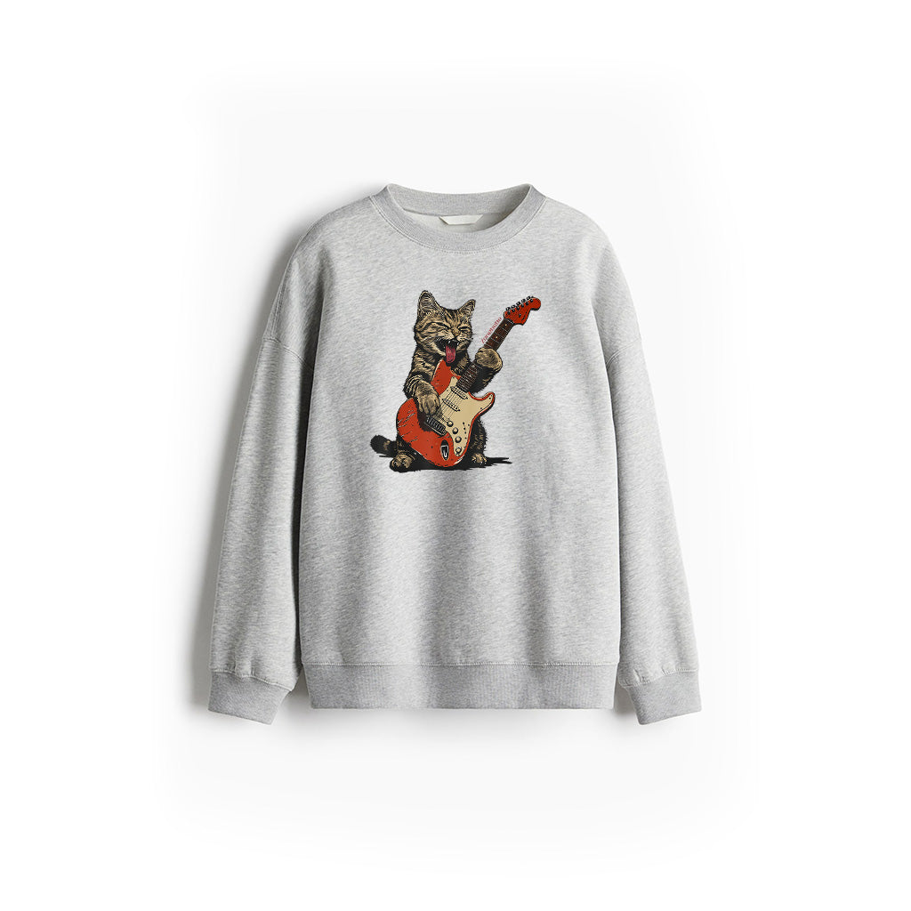 Rock And Roll Guitar Cat Vintage Rock Guitarist Cat Sweatshirt