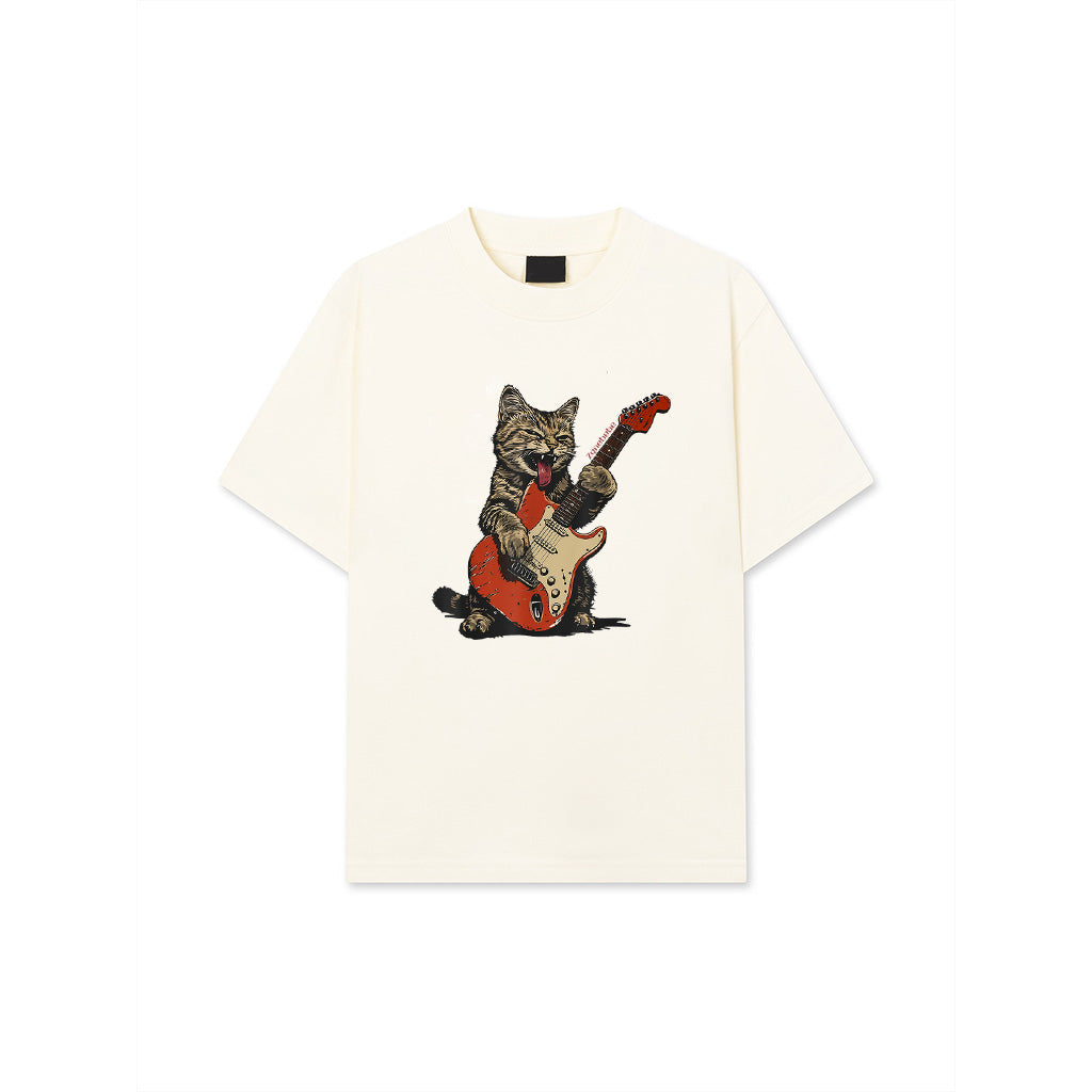 Rock And Roll Guitar Cat Vintage Rock Guitarist Cat T-Shirt