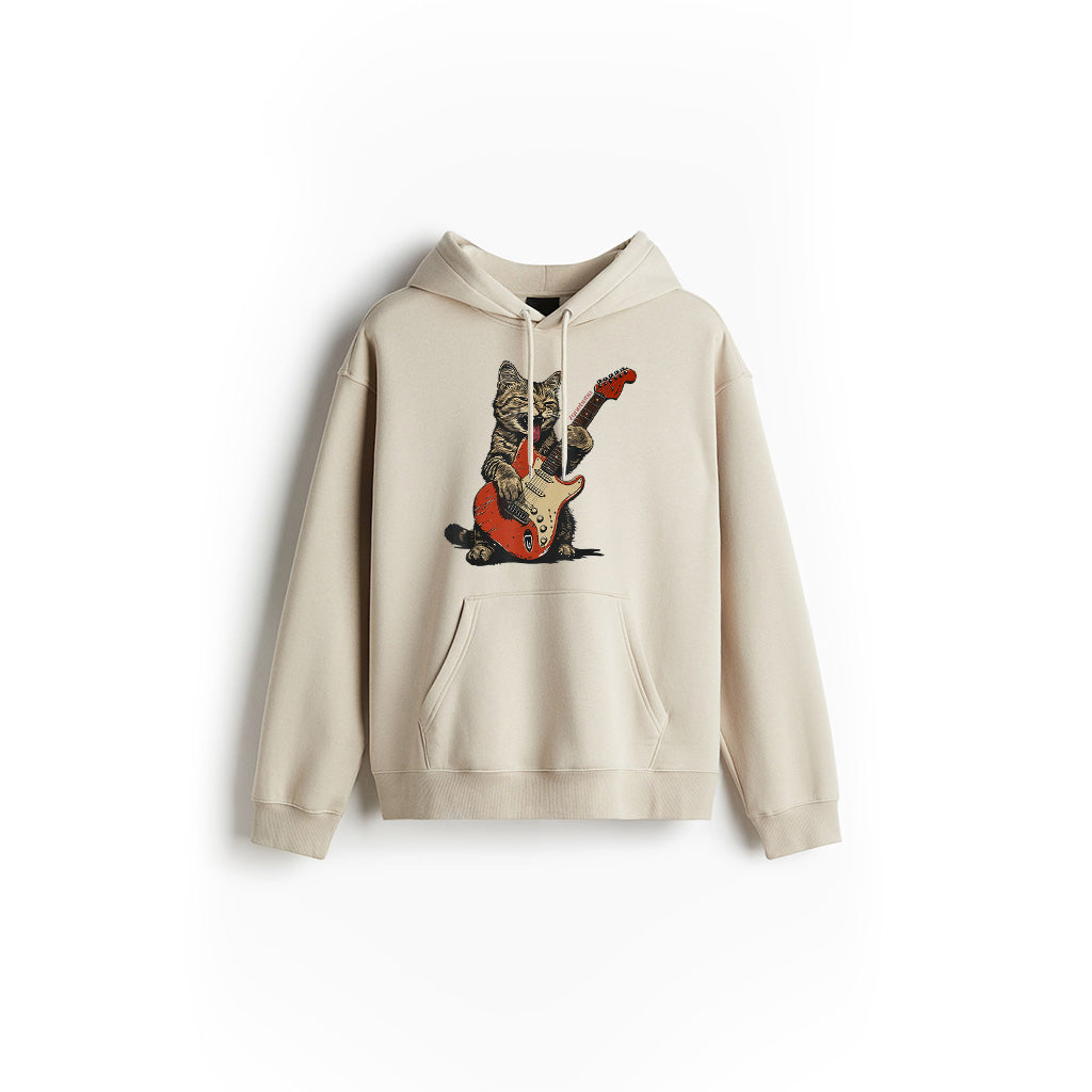 Rock And Roll Guitar Cat Vintage Rock Guitarist Cat Hoodie