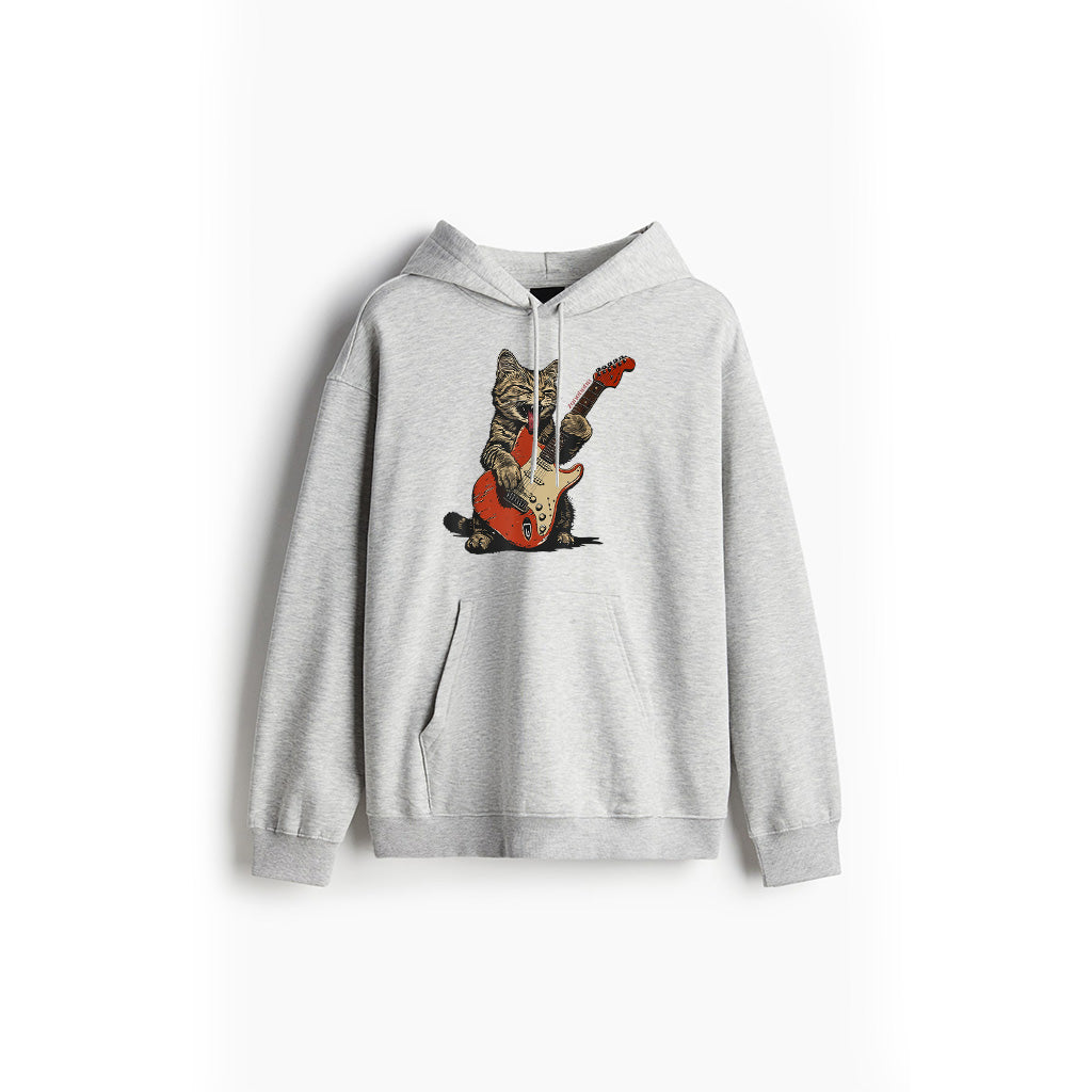 Rock And Roll Guitar Cat Vintage Rock Guitarist Cat Hoodie