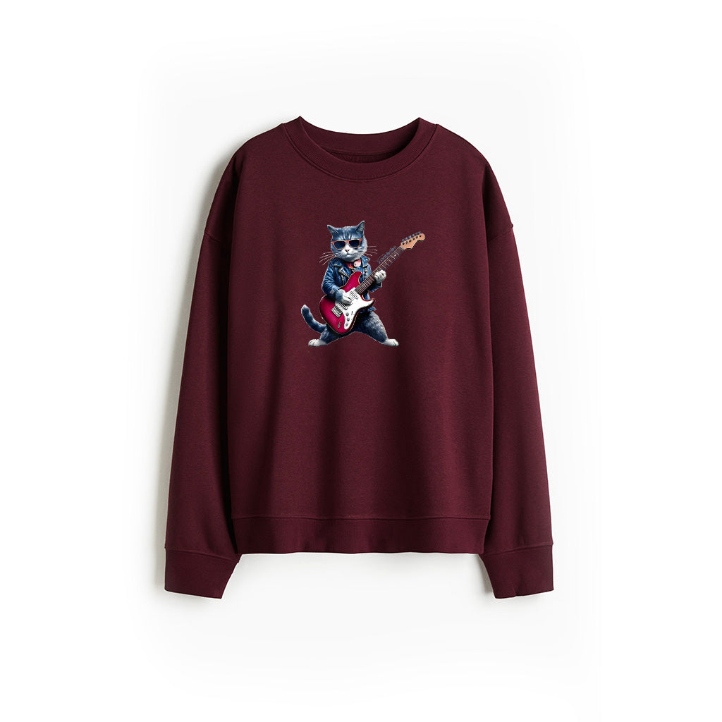 Rock Cat Playing Guitar Funny Guitar Cat Sweatshirt