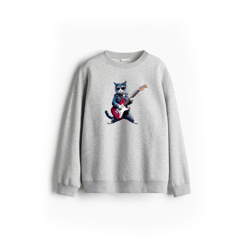 Rock Cat Playing Guitar Funny Guitar Cat Sweatshirt