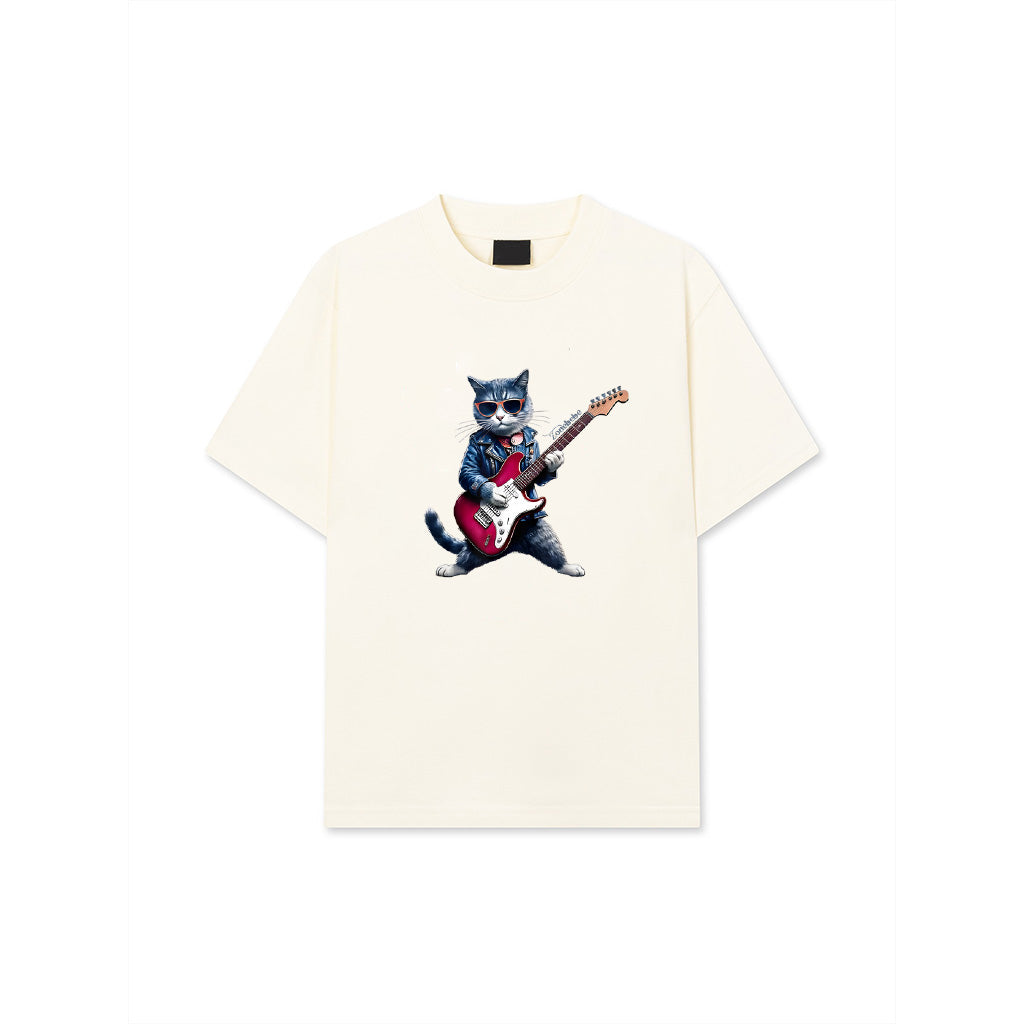 Rock Cat Playing Guitar Funny Guitar Cat T-Shirt