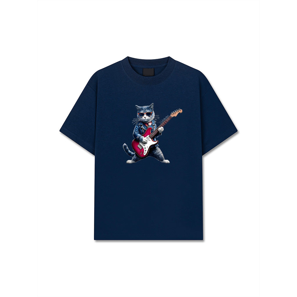 Rock Cat Playing Guitar Funny Guitar Cat T-Shirt