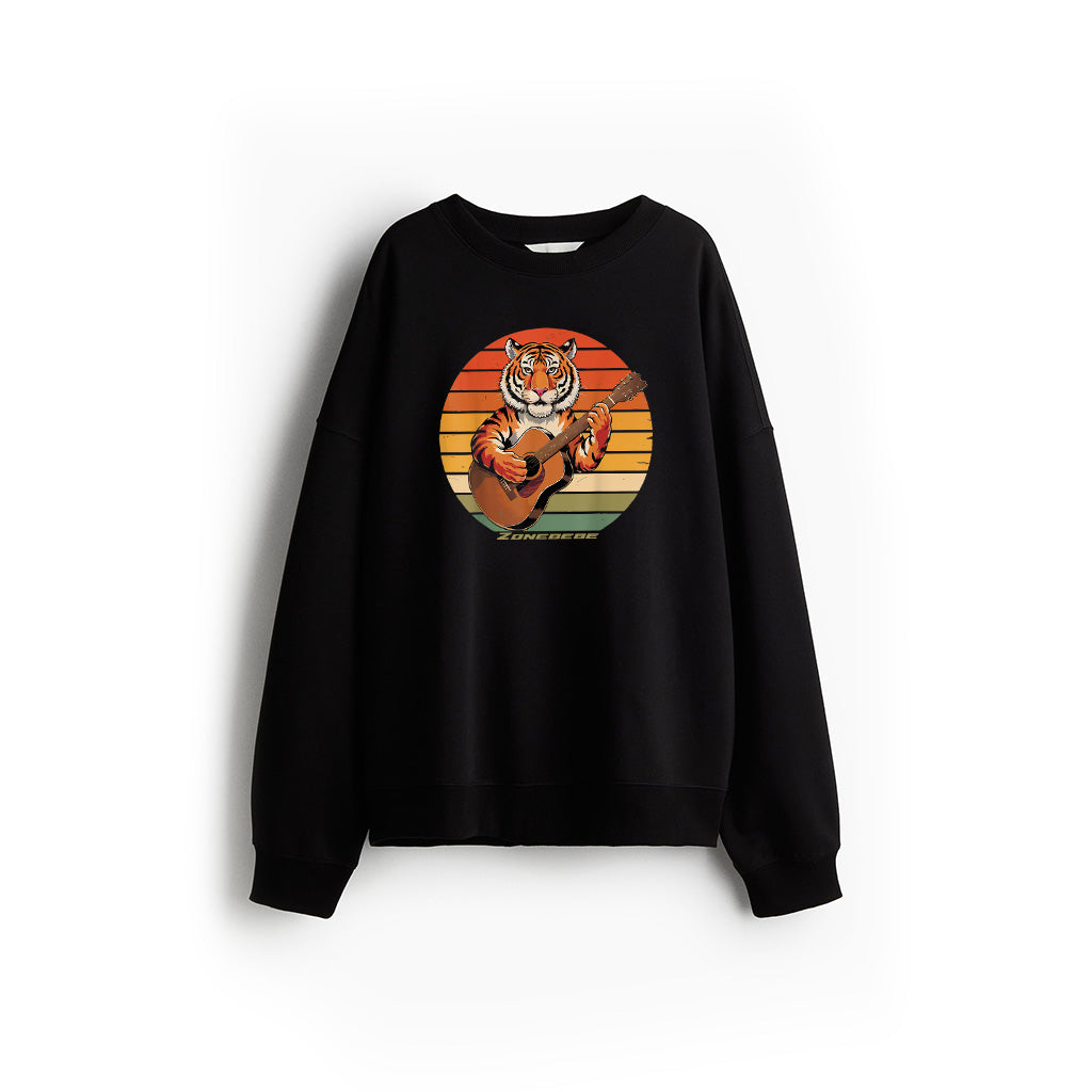 Tiger Playing Guitar Vintage Guitar Retro Rock Guitarist Sweatshirt