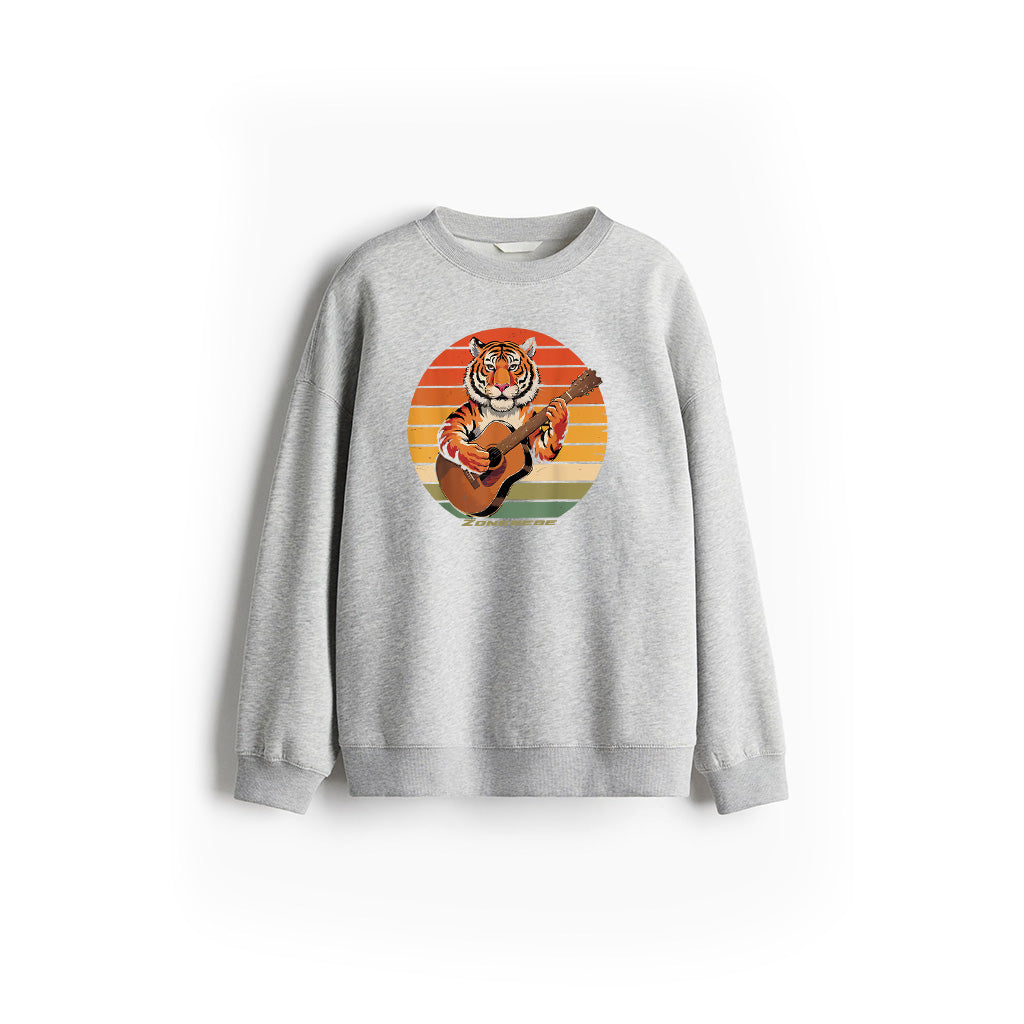 Tiger Playing Guitar Vintage Guitar Retro Rock Guitarist Sweatshirt