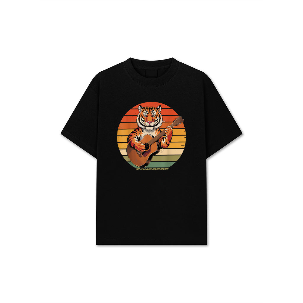 Tiger Playing Guitar Vintage Guitar Retro Rock Guitarist T-Shirt