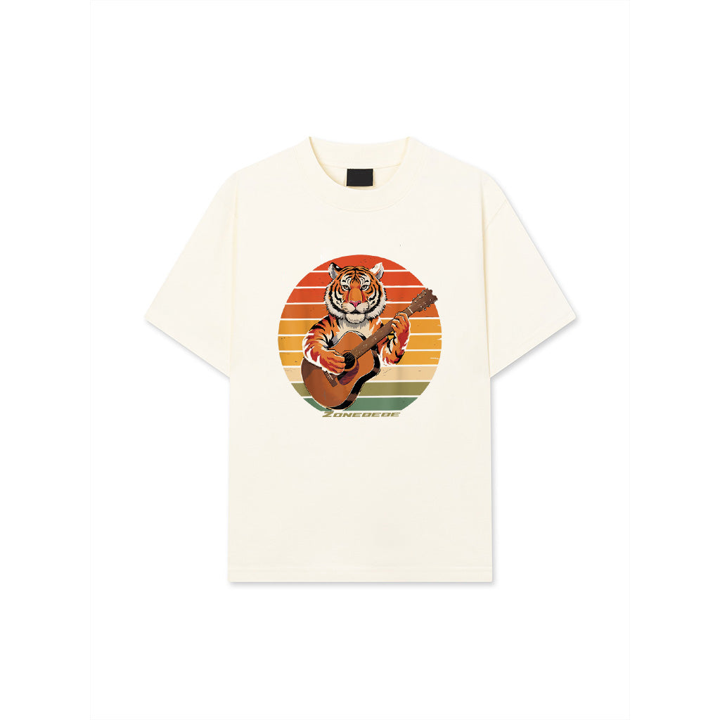 Tiger Playing Guitar Vintage Guitar Retro Rock Guitarist T-Shirt