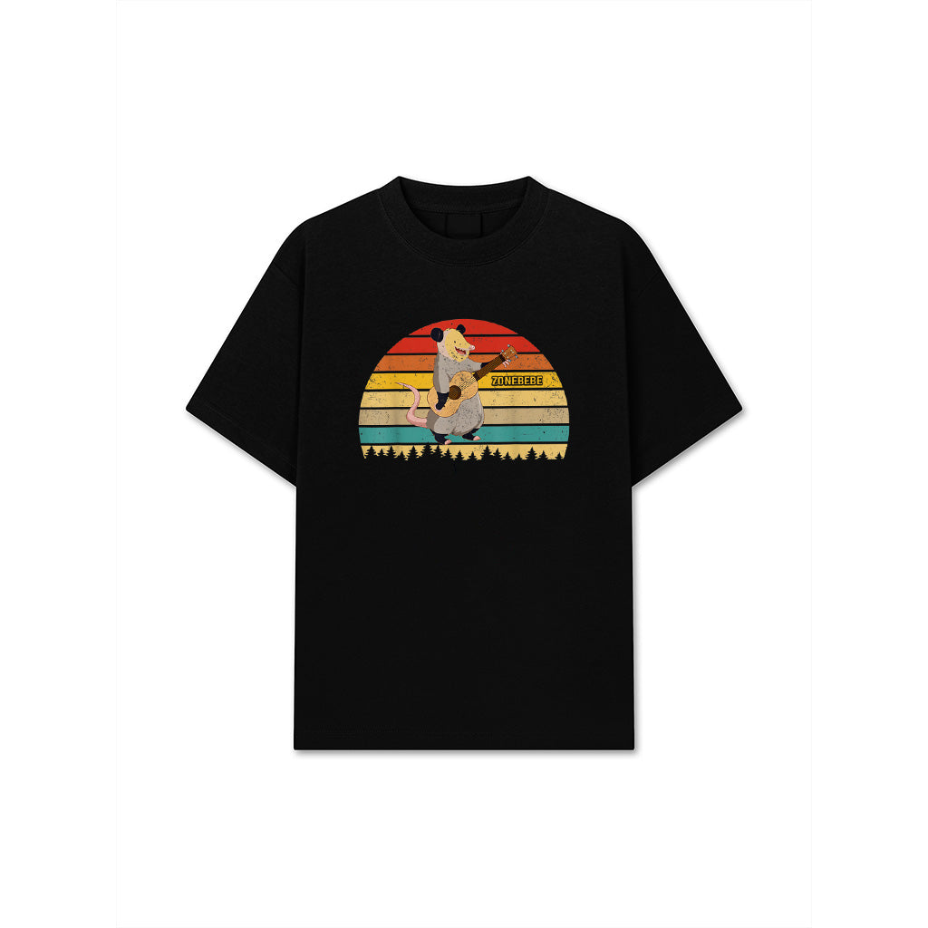 Vintage Retro Opossum Playing Guitar Guitarist Lover T-Shirt