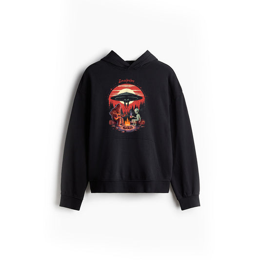Alien And Bigfoot Campfire Sasquatch UFO For Outdoor Lovers Hoodie