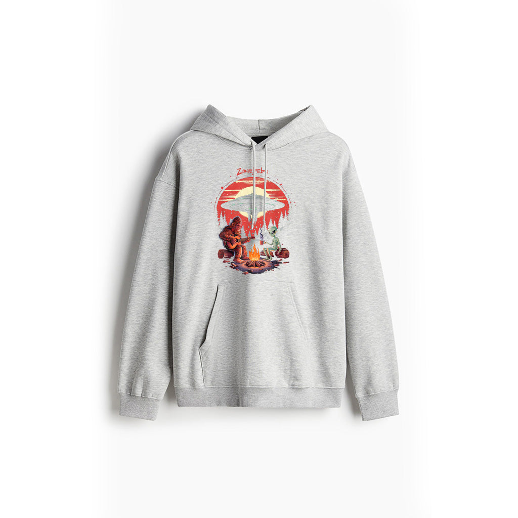 Alien And Bigfoot Campfire Sasquatch UFO For Outdoor Lovers Hoodie