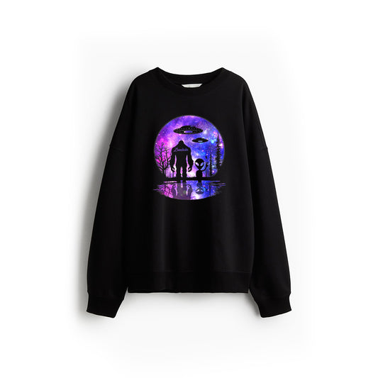 Alien And Bigfoot Full Moon Sasquatch UFO Sweatshirt