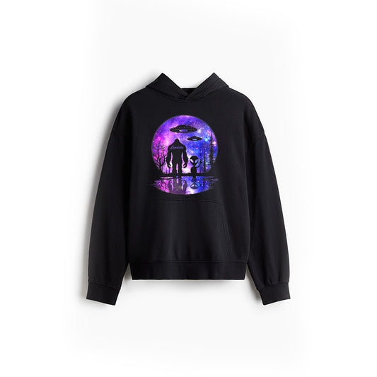 Alien And Bigfoot Full Moon Sasquatch UFO Hoodie