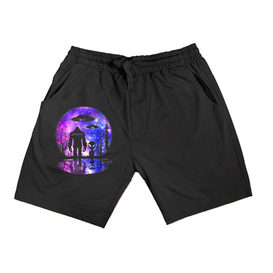 Alien And Bigfoot Full Moon Sasquatch UFO Shorts