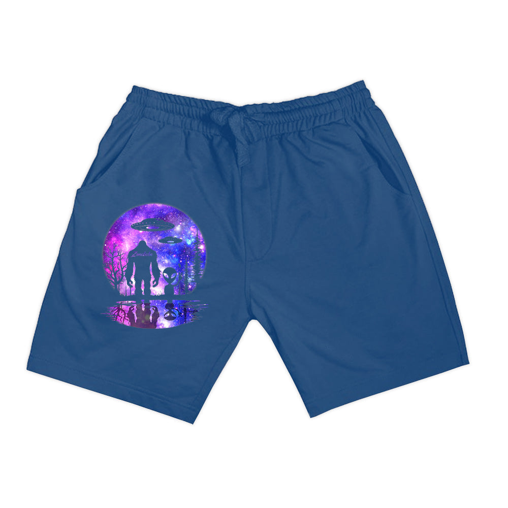Alien And Bigfoot Full Moon Sasquatch UFO Shorts