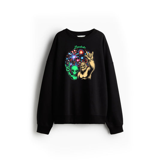 Alien Bigfoot Rock 4Th Of July Fireworks UFO Sasquatch Fan Sweatshirt