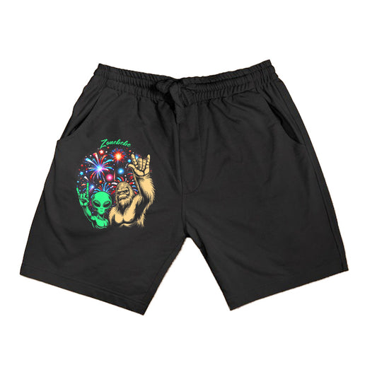Alien Bigfoot Rock 4Th Of July Fireworks UFO Sasquatch Fan Shorts