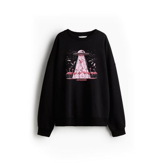 Alien UFO Abducting Flamingos Funny Sweatshirt