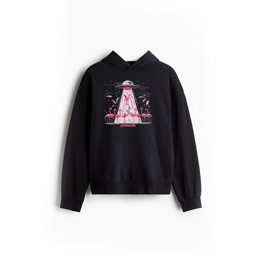 Alien UFO Abducting Flamingos Funny Hoodie