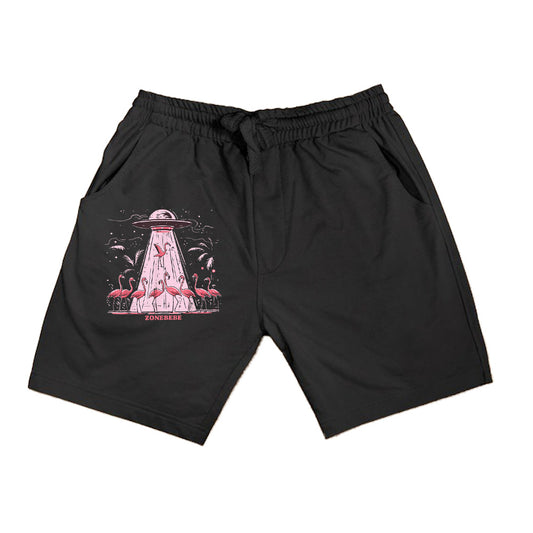 Alien UFO Abducting Flamingos Funny Shorts