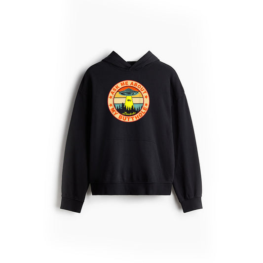 Ask Me About My Butthole Funny UFO Alien Abduction Vintage Hoodie