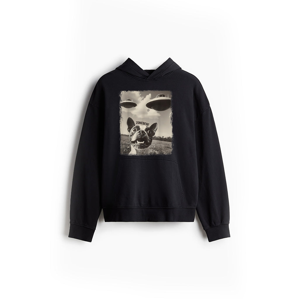 Boston Terrier Dog UFO Alien Extraterrestrial Selfie Hoodie