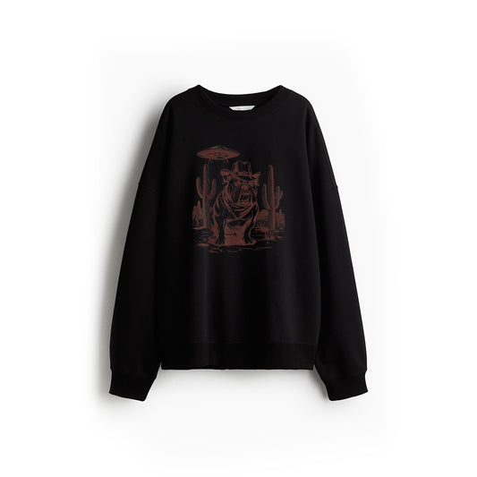 Bulldog UFO Western Vintage Alien 90S Retro Cowboy Sweatshirt