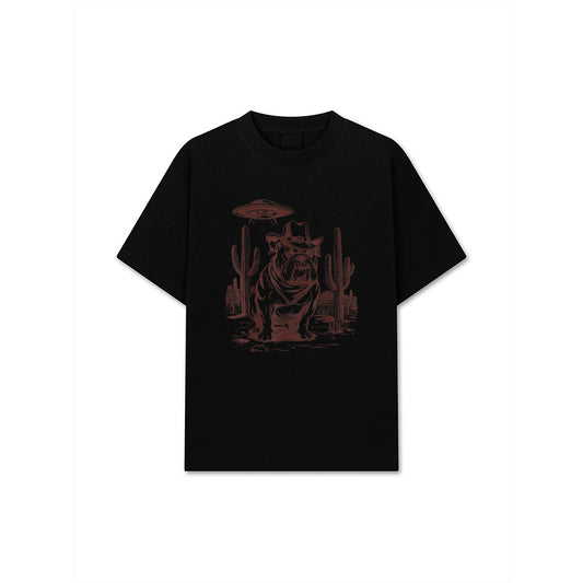Bulldog UFO Western Vintage Alien 90S Retro Cowboy T-Shirt