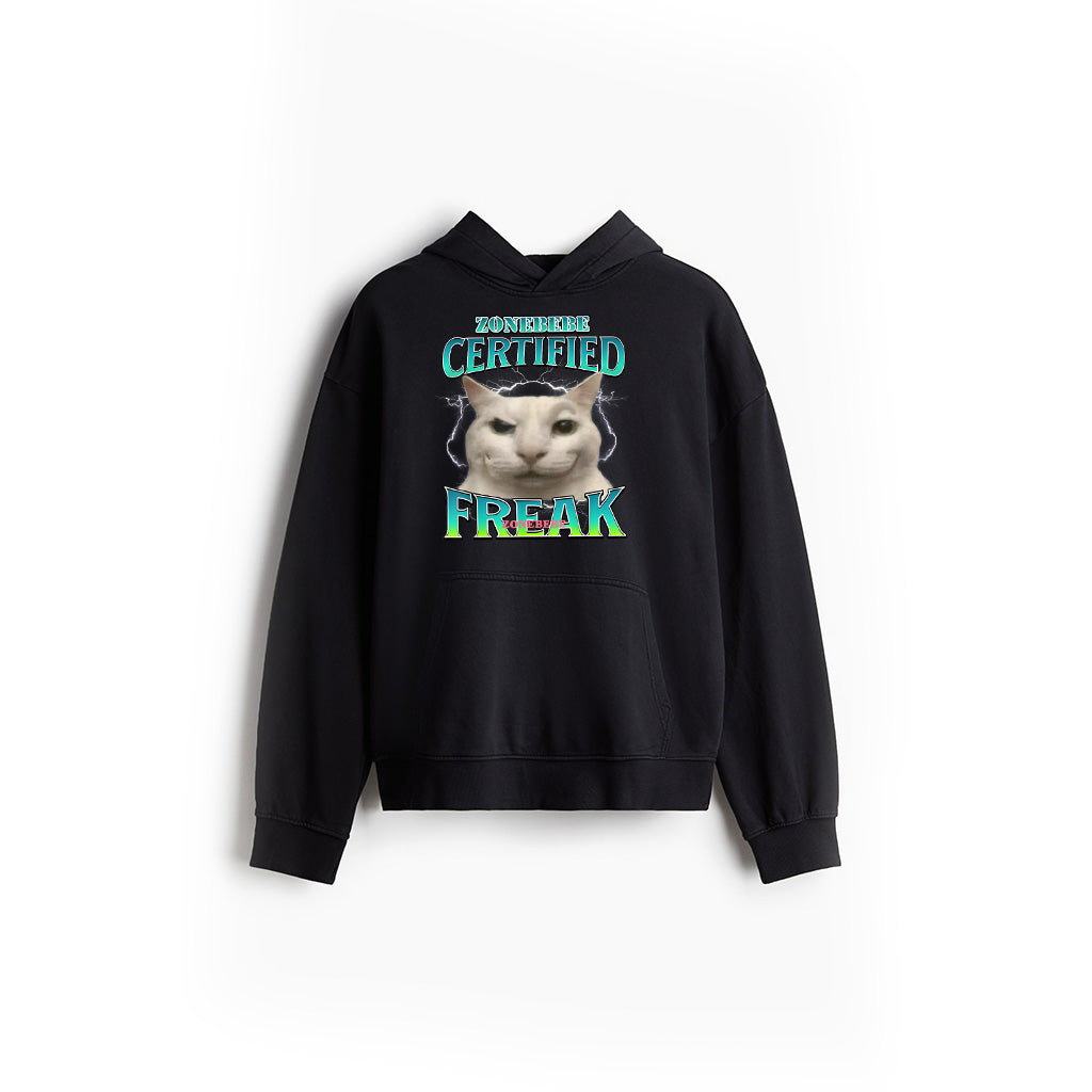 Certified Freak Funny Cat Meme Cursed Silly Staring Cat Hoodie