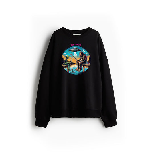 Funny Bigfoot And Alien Fishing Bigfoot And Alien UFO Sweatshirt