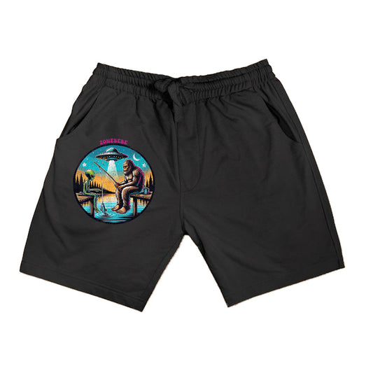 Funny Bigfoot And Alien Fishing Bigfoot And Alien UFO Shorts