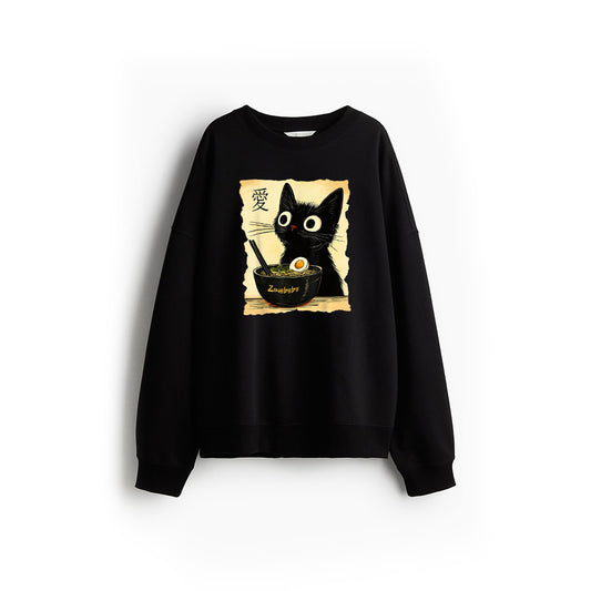 Funny Cat Ramen Graphic Tee Japanese Kawaii Anime Cat Sweatshirt
