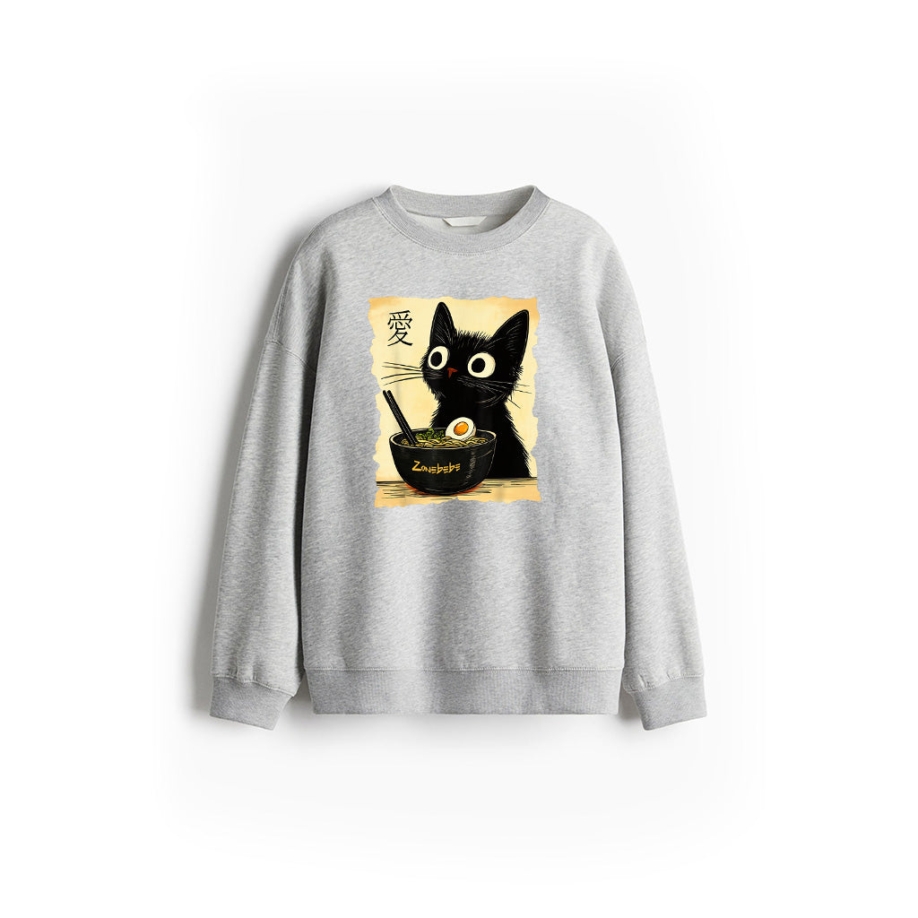Funny Cat Ramen Graphic Tee Japanese Kawaii Anime Cat Sweatshirt