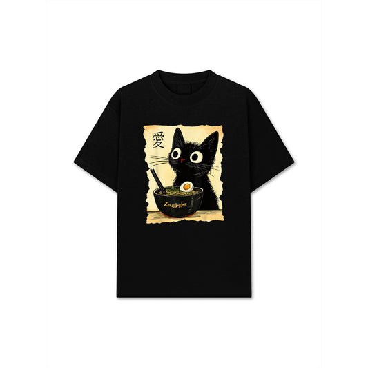 Funny Cat Ramen Graphic Tee Japanese Kawaii Anime Cat T-Shirt