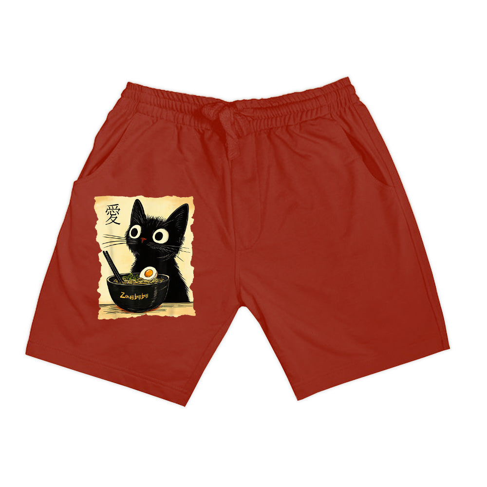Funny Cat Ramen Graphic Tee Japanese Kawaii Anime Cat Shorts