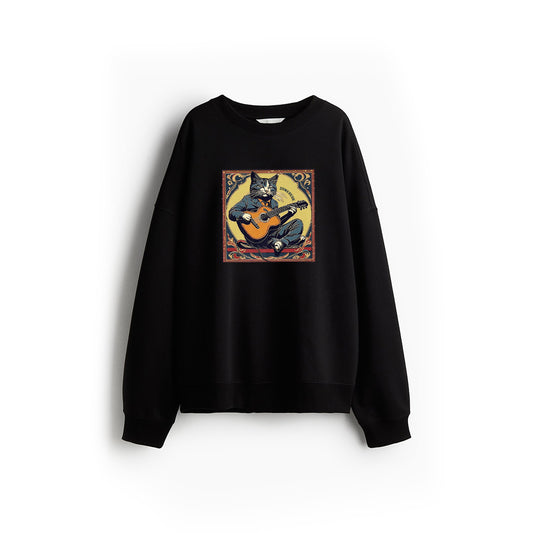Retro Playing Acoustic Tabby Cat Guitar Music Lover Vintage Premium Sweatshirt