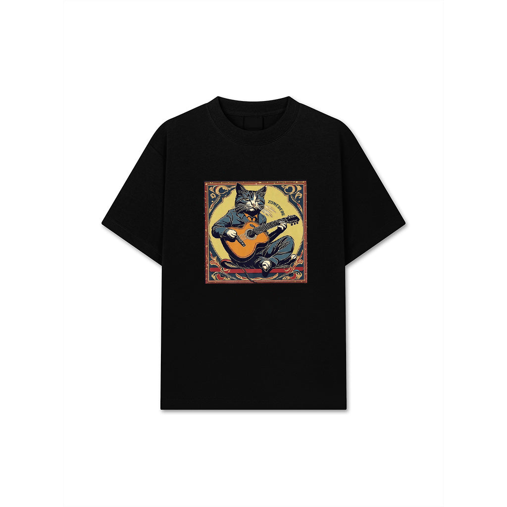 Retro Playing Acoustic Tabby Cat Guitar Music Lover Vintage Premium T-Shirt
