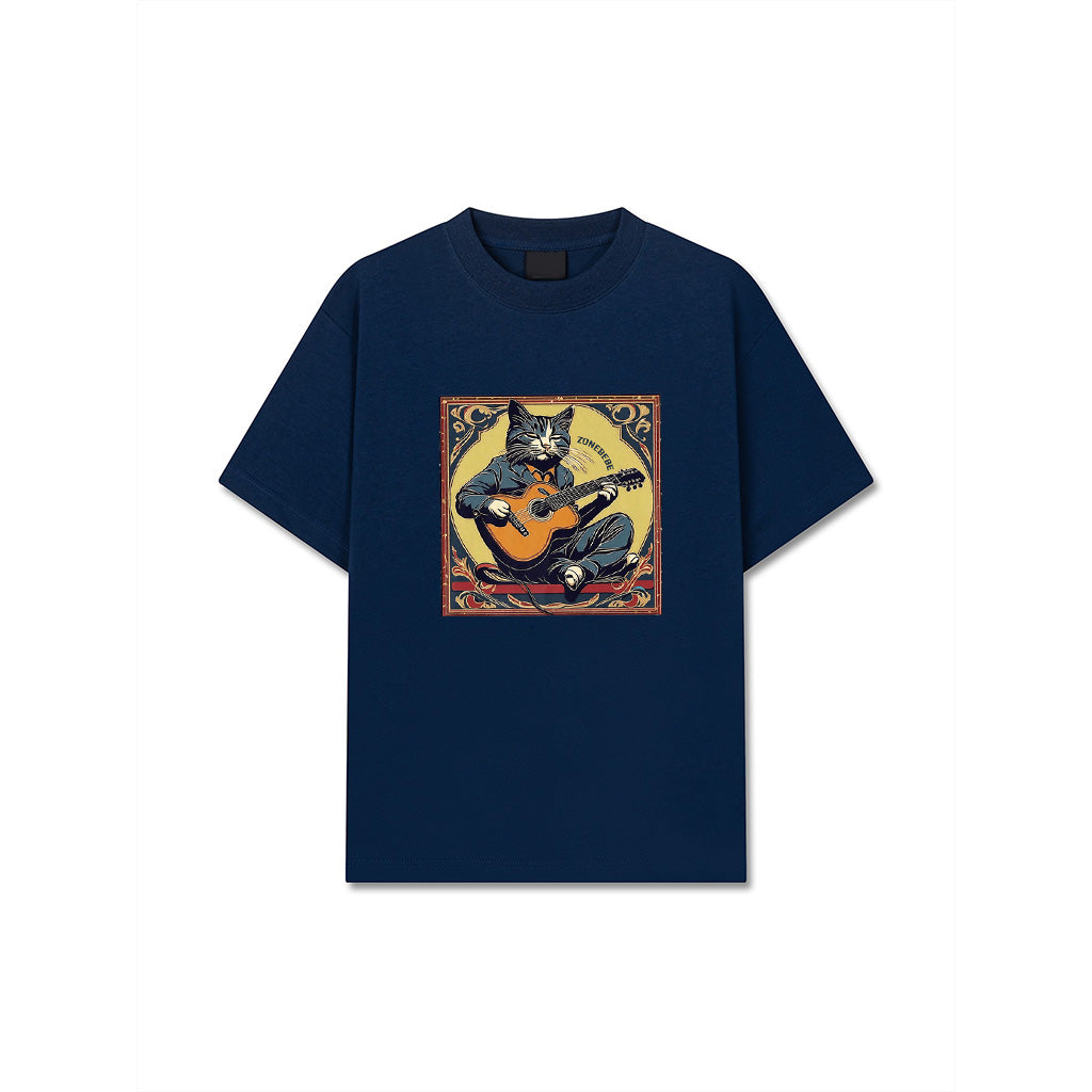Retro Playing Acoustic Tabby Cat Guitar Music Lover Vintage Premium T-Shirt