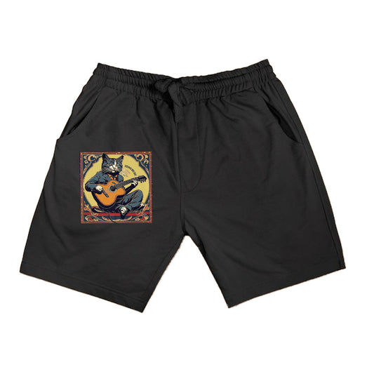 Retro Playing Acoustic Tabby Cat Guitar Music Lover Vintage Premium Shorts