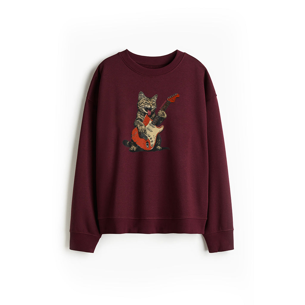 Rock And Roll Guitar Cat Vintage Rock Guitarist Cat Sweatshirt