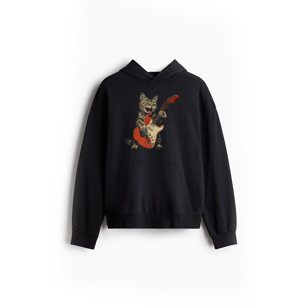 Rock And Roll Guitar Cat Vintage Rock Guitarist Cat Hoodie