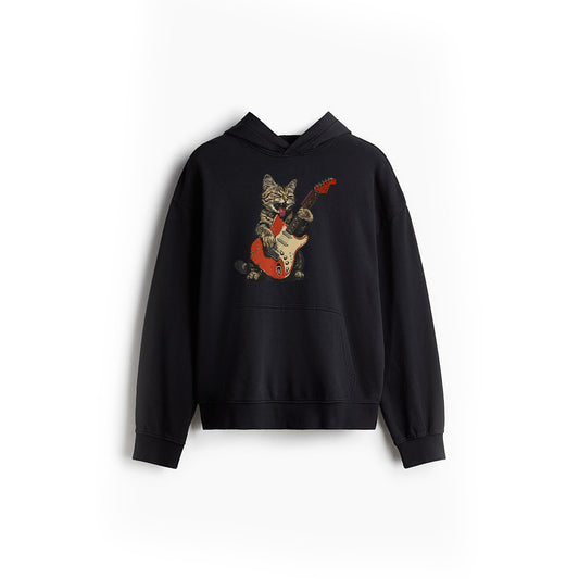 Rock And Roll Guitar Cat Vintage Rock Guitarist Cat Hoodie