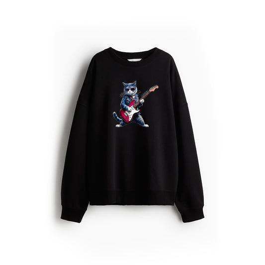 Rock Cat Playing Guitar Funny Guitar Cat Sweatshirt