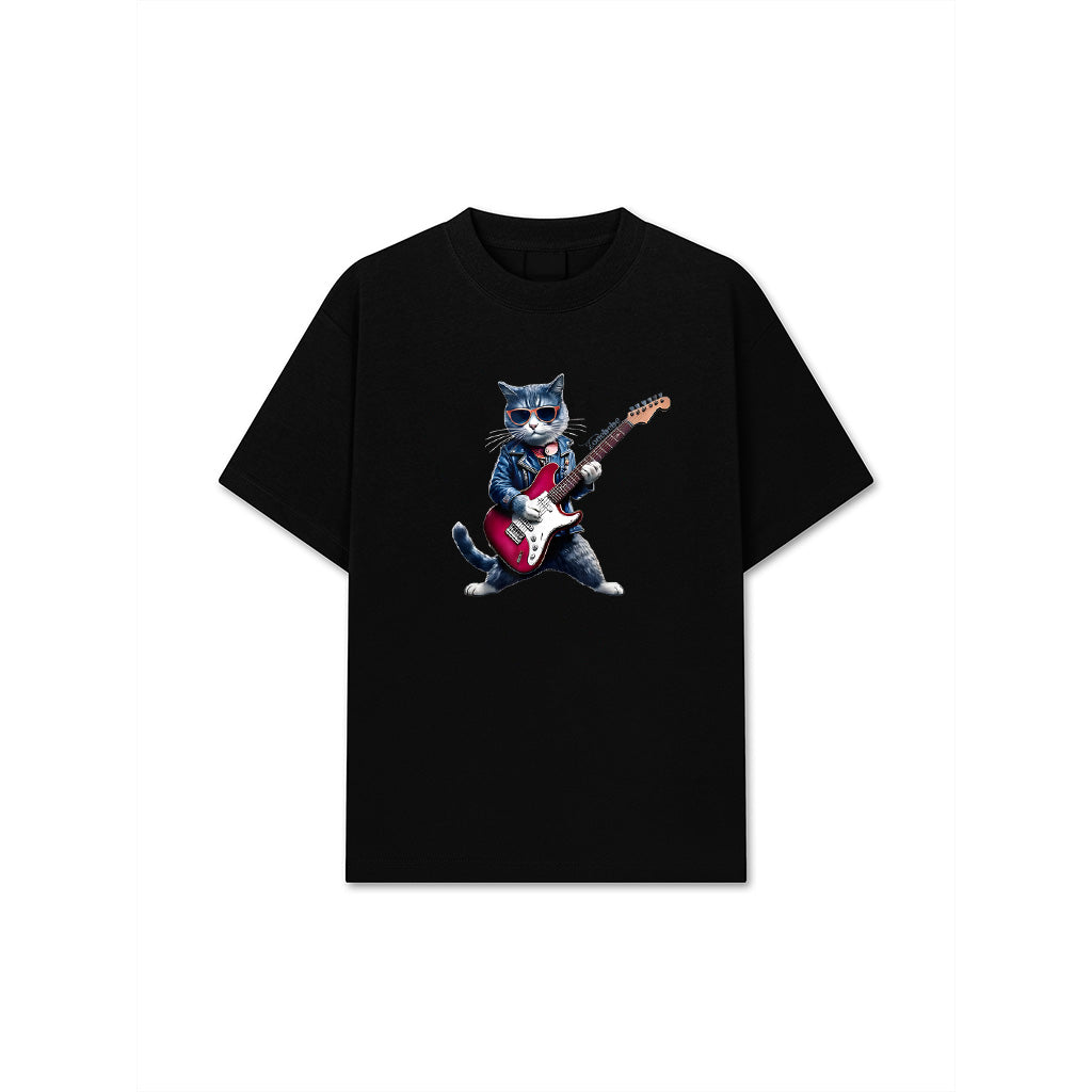 Rock Cat Playing Guitar Funny Guitar Cat T-Shirt