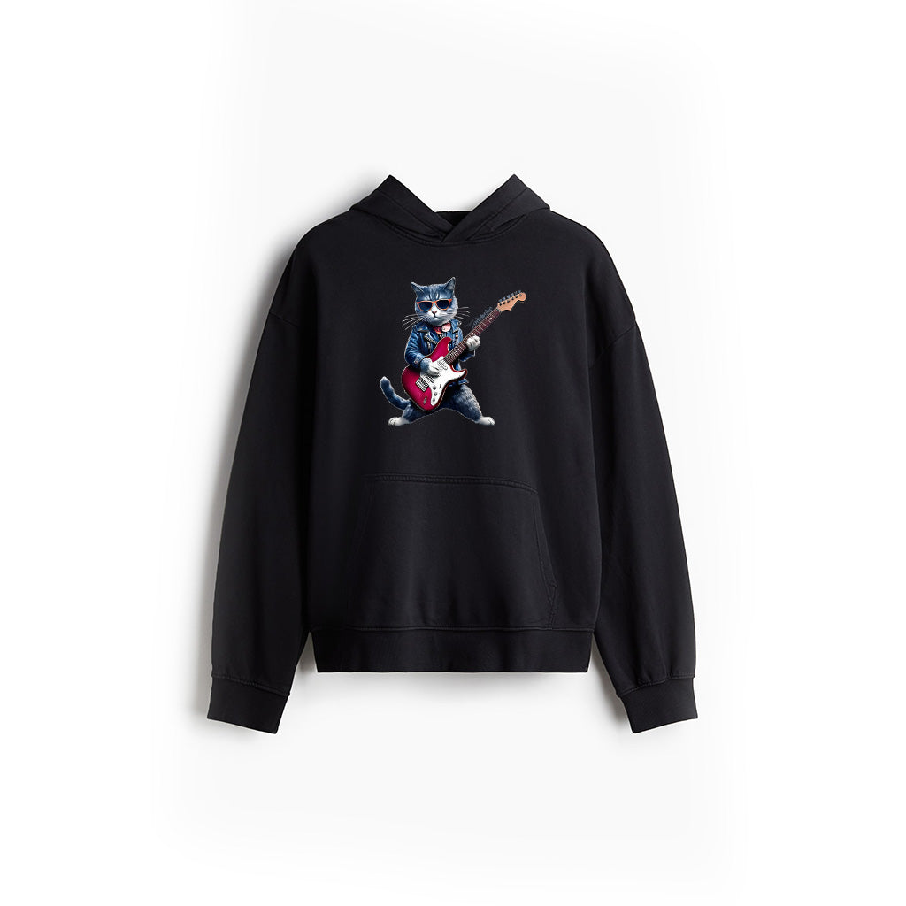 Rock Cat Playing Guitar Funny Guitar Cat Hoodie
