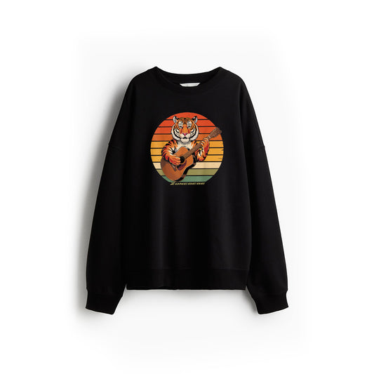 Tiger Playing Guitar Vintage Guitar Retro Rock Guitarist Sweatshirt