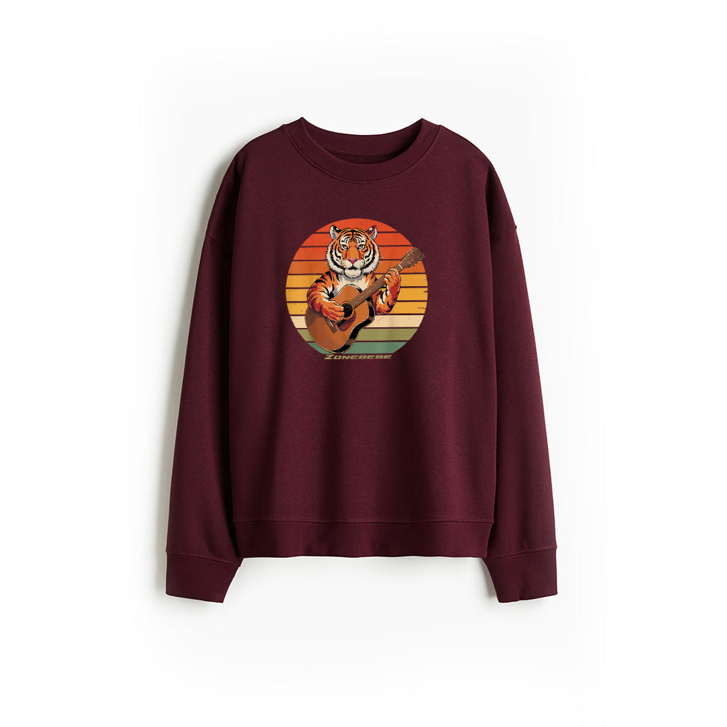 Tiger Playing Guitar Vintage Guitar Retro Rock Guitarist Sweatshirt