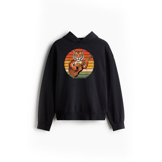 Tiger Playing Guitar Vintage Guitar Retro Rock Guitarist Hoodie
